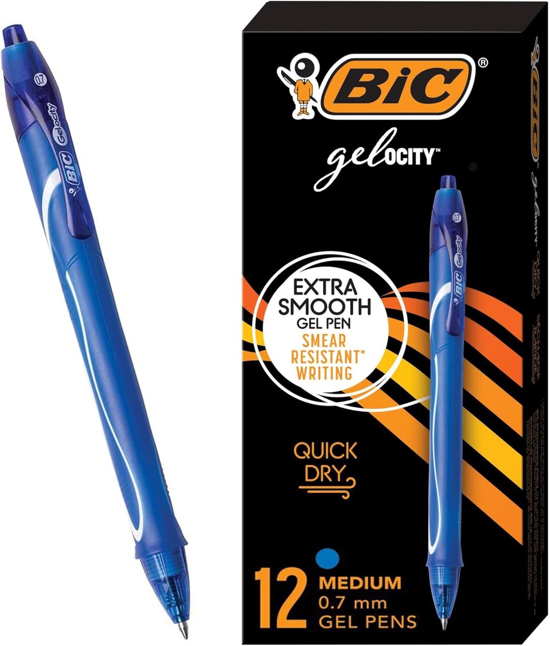 Quick Dry Blue Gel Pens, Medium Point (0.7mm), 12-Count Pack, Retractable Gel Pens With Comfortable Full Grip